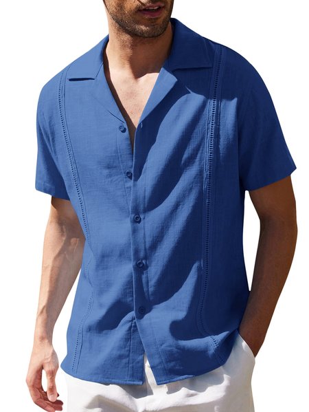 Plain Shirt Collar Cotton And Linen Short Sleeve Short Sleeve Shirt, Navy blue, Shirts & Blouse
Plain Shirt Collar Cotton And Linen Short Sleeve Short Sleeve Shirt, Navy blue, Shirts & Blouse
