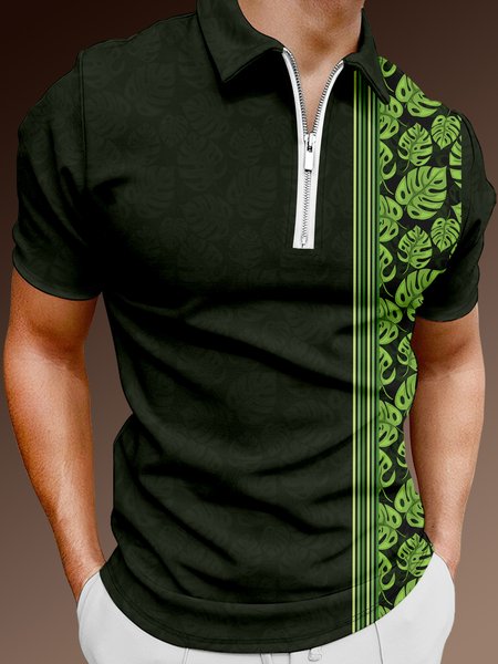 Resort-Style Hawaiian Striped Geometric Plant Leaf Element Pattern Lapel Short-Sleeved Polo Print Top, Black, Men's t-shirts
Resort-Style Hawaiian Striped Geometric Plant Leaf Element Pattern Lapel Short-Sleeved Polo Print Top, Black, Men's t-shirts