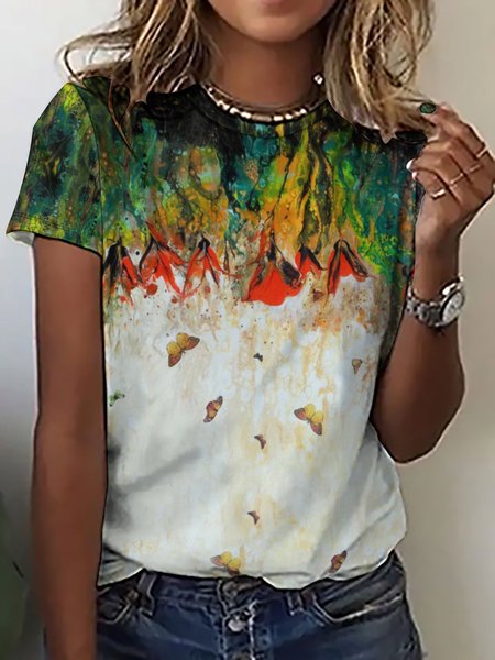 Women's Casual Abstract Floral Butterfly Print Crew Neck T-Shirt, As picture, T-shirts
Women's Casual Abstract Floral Butterfly Print Crew Neck T-Shirt, As picture, T-shirts
