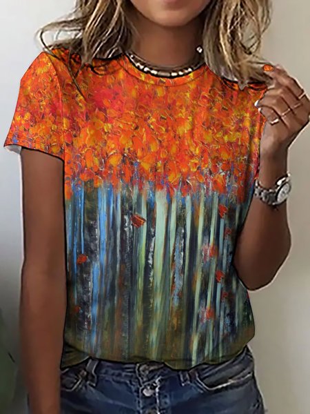 Women's Casual Abstract Landscape Print Crew Neck T-Shirt, As picture, T-shirts
Women's Casual Abstract Landscape Print Crew Neck T-Shirt, As picture, T-shirts