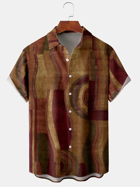 Casual Art Series Gradient Geometric Stripes Color Block Element Pattern Lapel Short Sleeve Chest Pocket Shirt Print Top, Red brown, Men's Floral shirt
Casual Art Series Gradient Geometric Stripes Color Block Element Pattern Lapel Short Sleeve Chest Pocket Shirt Print Top, Red brown, Men's Floral shirt