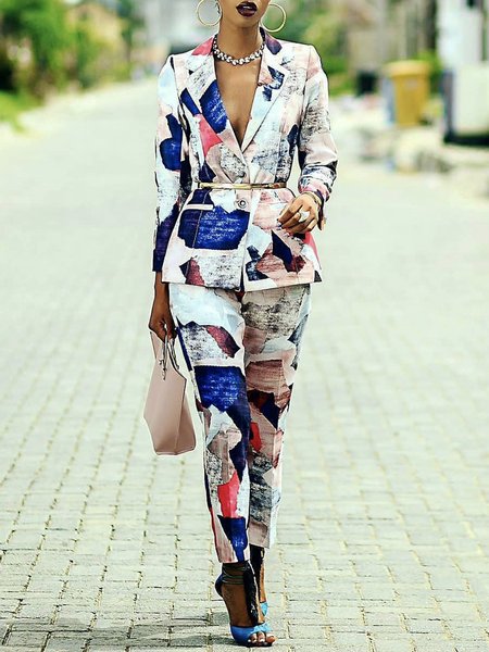 Long sleeve Urban Lapel Collar Colorblock Blazer, Pink, Blazers