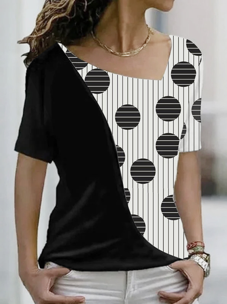 Casual Geometric Fit T-Shirt, Black, Tees & T-shirts