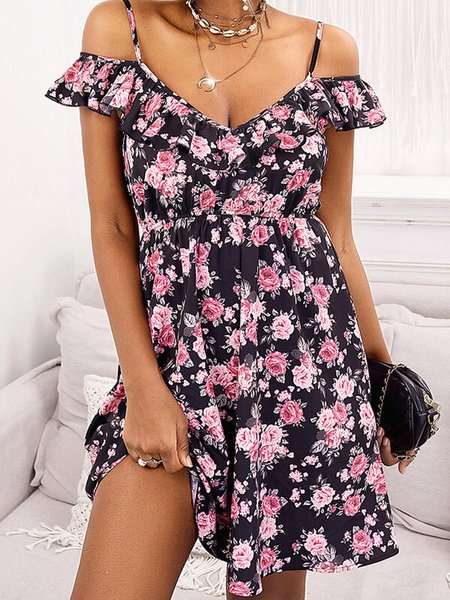 V Neck Vintage Dresses, Black, Women's Clothing
