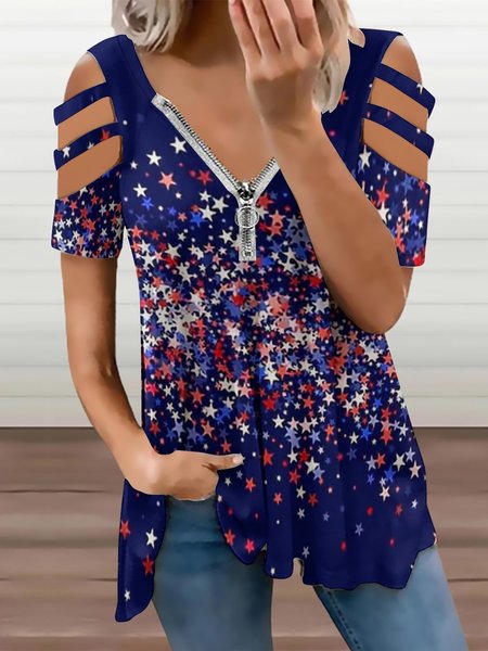 Womens American Stars Blue Red White V Neck Casual Loose Tops, As picture, Blouses
Womens American Stars Blue Red White V Neck Casual Loose Tops, As picture, Blouses