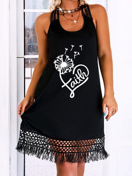 Crew Neck Fit Dresses, Black, Dresses