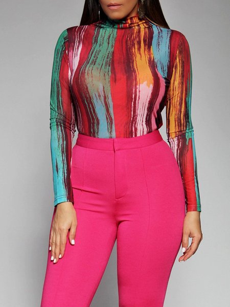 Abstract Urban Turtleneck Daily T-Shirt, Multicolor, Tees