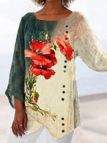 Crew Neck Floral Casual Buttoned Tops, Khaki, Shirts & Blouses
Crew Neck Floral Casual Buttoned Tops, Khaki, Shirts & Blouses