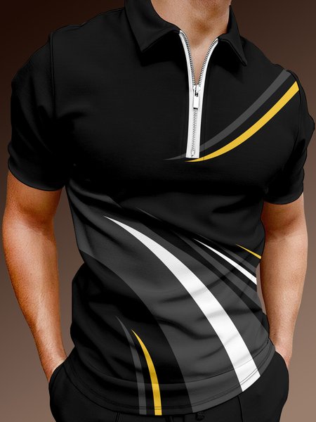 Casual Art Collection Geometric Stripe Pattern Lapel Short Sleeve Polo Print Top, Black, Men's t-shirts
Casual Art Collection Geometric Stripe Pattern Lapel Short Sleeve Polo Print Top, Black, Men's t-shirts