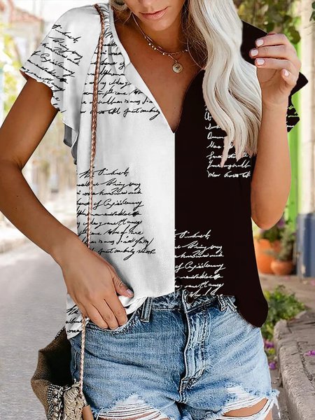 Ruffled Sleeves Text Letters Colorblock Loose Tops, Black-white, Blouses & Shirts
Ruffled Sleeves Text Letters Colorblock Loose Tops, Black-white, Blouses & Shirts