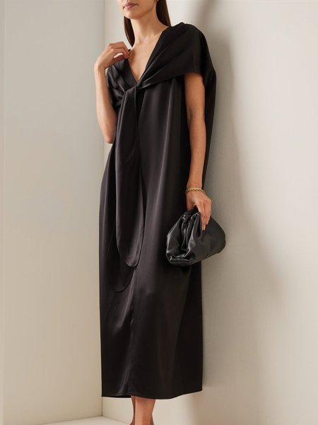 Urban Wrap Plain Short Sleeve Dress, Black, Maxi Dresses