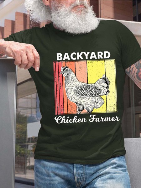 Rooster men’s Crew Neck Animal Cotton T-Shirt, Darkgreen, T-shirts