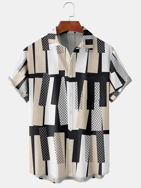 Casual Art Series Striped Geometric Color Block Pattern Lapel Short Sleeve Chest Pocket Shirt Print Top, Multicolor, Men's Floral shirt
Casual Art Series Striped Geometric Color Block Pattern Lapel Short Sleeve Chest Pocket Shirt Print Top, Multicolor, Men's Floral shirt