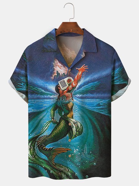 Men's Mermaid Print Casual Fabric Fashion Lapel Short Sleeve Shirts, Blue, Men's Floral shirt
Men's Mermaid Print Casual Fabric Fashion Lapel Short Sleeve Shirts, Blue, Men's Floral shirt