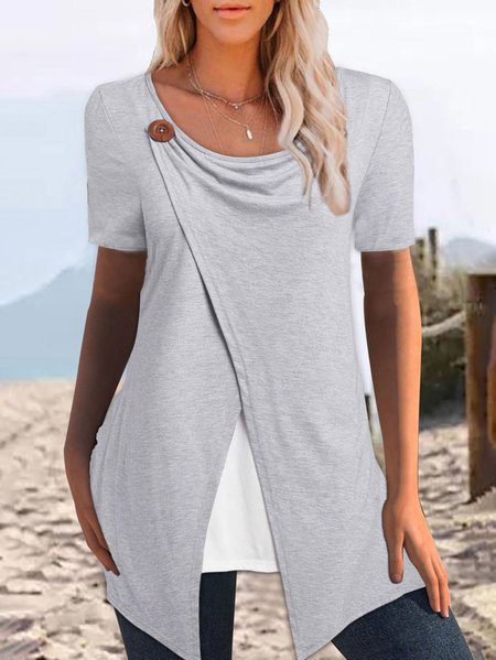 Plain Casual Round Neck Knitted Short-sleeved Top, Light gray, Shirts & Blouses
Plain Casual Round Neck Knitted Short-sleeved Top, Light gray, Shirts & Blouses