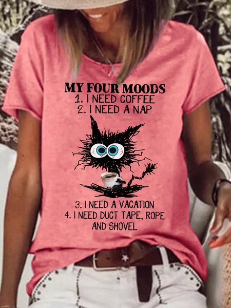 Women's Funny Four Moods Black Cat Crew Neck Casual T-shirt, Red, T-shirts
Women's Funny Four Moods Black Cat Crew Neck Casual T-shirt, Red, T-shirts