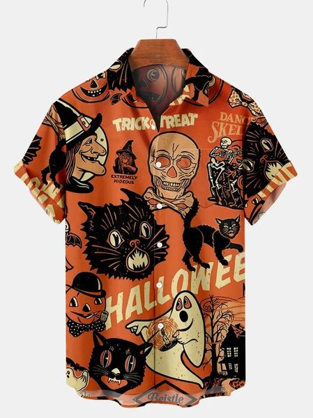 Men's Halloween Cat Print Casual Breathable Short Sleeve Shirt, Orange, Short Sleeve Shirts
Men's Halloween Cat Print Casual Breathable Short Sleeve Shirt, Orange, Short Sleeve Shirts