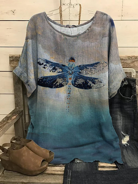 BOHO gradient Dragonfly loose top, Multicolor, Tops