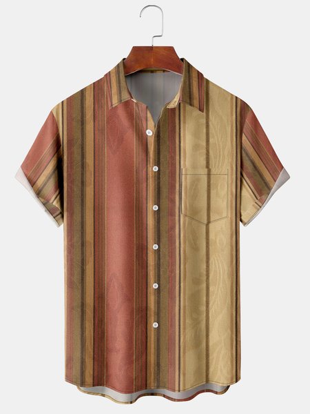 Casual Art Collection Striped Geometric Floral Pattern Lapel Short Sleeve Breast Pocket Shirt Print Top, Red brown, Men's Floral shirt
Casual Art Collection Striped Geometric Floral Pattern Lapel Short Sleeve Breast Pocket Shirt Print Top, Red brown, Men's Floral shirt