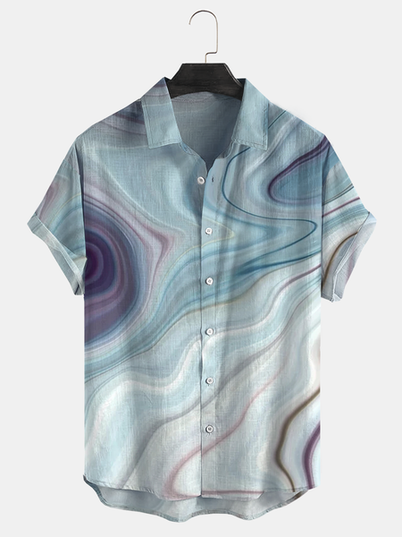 Cotton and linen style American casual gradient abstract texture linen shirt, As picture, Men's Floral shirt