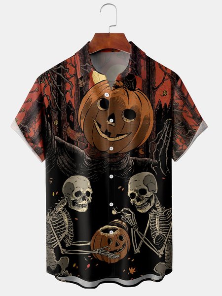 Men's Skull Pumpkin Print Short Sleeve Hawaiian Shirt with Chest Pocket, Black, Men's Floral shirt
Men's Skull Pumpkin Print Short Sleeve Hawaiian Shirt with Chest Pocket, Black, Men's Floral shirt