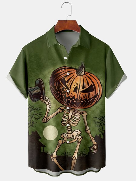 Men's Skull Pumpkin Print Short Sleeve Hawaiian Shirt with Chest Pocket, Green, Men's Floral shirt
Men's Skull Pumpkin Print Short Sleeve Hawaiian Shirt with Chest Pocket, Green, Men's Floral shirt