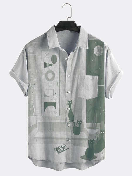 Cotton Linen Geometric Print Casual Short Sleeve Shirt, As picture, Men's Floral shirt
Cotton Linen Geometric Print Casual Short Sleeve Shirt, As picture, Men's Floral shirt