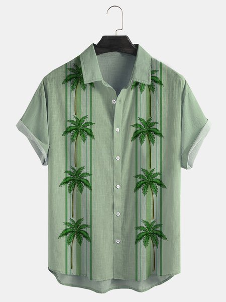 Cotton And Linen Holiday Leisure Short-sleeved Shirt, As picture, Men's Floral shirt