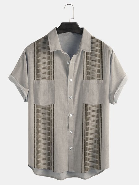 Cotton Linen Geometric Print Casual Short Sleeve Shirt, As picture, Men's Floral shirt
Cotton Linen Geometric Print Casual Short Sleeve Shirt, As picture, Men's Floral shirt