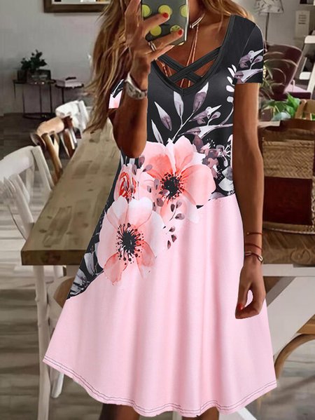 V Neck Dresses, Pink, Dresses