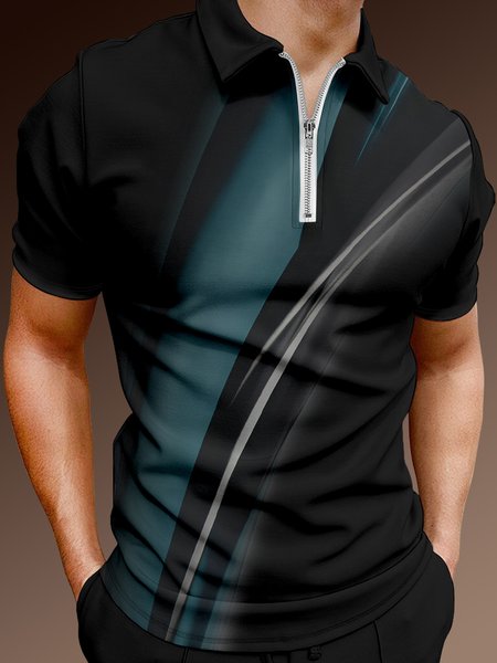 Casual Art Series 3D Gradient Geometric Stripe Element Pattern Lapel Short Sleeve Polo Print Top, Black, Men's t-shirts
Casual Art Series 3D Gradient Geometric Stripe Element Pattern Lapel Short Sleeve Polo Print Top, Black, Men's t-shirts