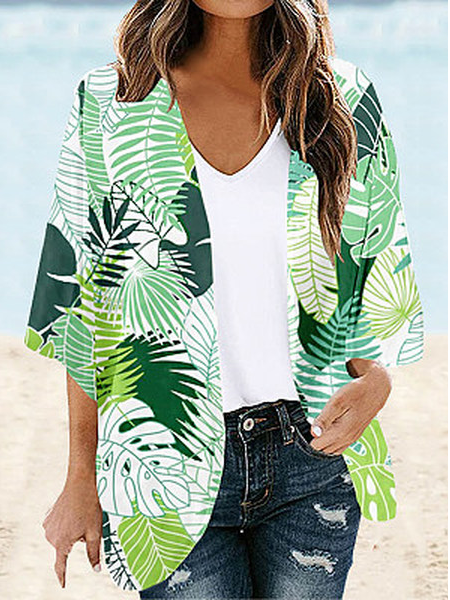 Casual Leaf Print Half Sleeve Sun Protection Cardigan Shirts, Green, Cardigans
Casual Leaf Print Half Sleeve Sun Protection Cardigan Shirts, Green, Cardigans
