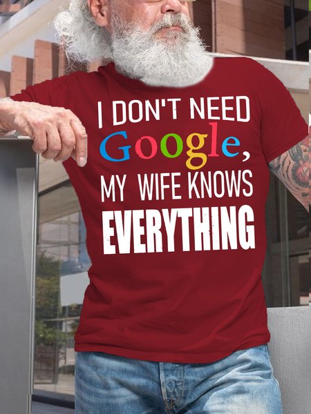 Mens I Don't Need Google Funny Husband Dad Crew Neck T-Shirt, Red, T-shirts