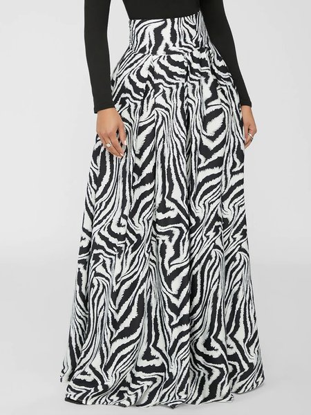 Plain Umbrella Daily Long Urban Skirt, White, Maxi Skirts