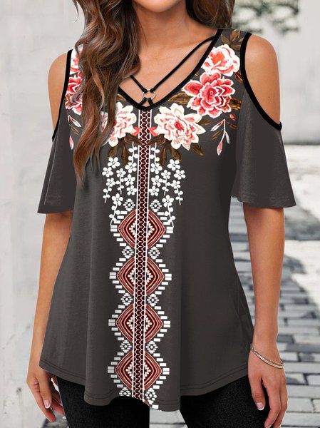 Ethnic Floral Design Short-Sleeve Drop-Shoulder Loose T-Shirt, Black, Shirts & Blouses
Ethnic Floral Design Short-Sleeve Drop-Shoulder Loose T-Shirt, Black, Shirts & Blouses