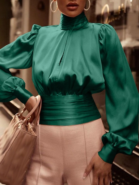 Autumn Long sleeve H-Line No Elasticity Elegant Satin Daily Tops, Green, Blouses and Shirts
Autumn Long sleeve H-Line No Elasticity Elegant Satin Daily Tops, Green, Blouses and Shirts