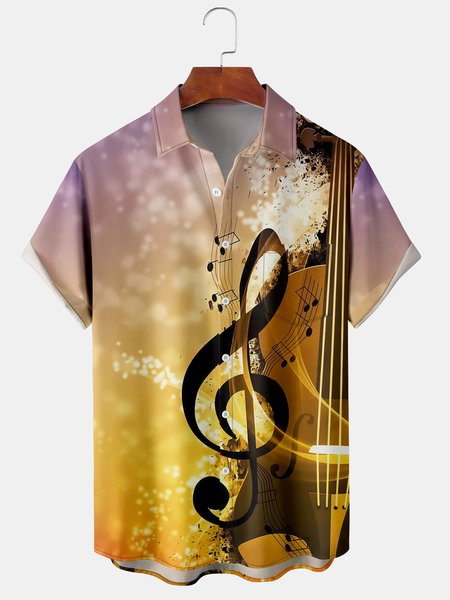 Vintage Music Collection Gradient Sheet Music Guitar Element Pattern Lapel Short Sleeve Shirt Print Top, Yellow brown, Shirts & Blouse
Vintage Music Collection Gradient Sheet Music Guitar Element Pattern Lapel Short Sleeve Shirt Print Top, Yellow brown, Shirts & Blouse