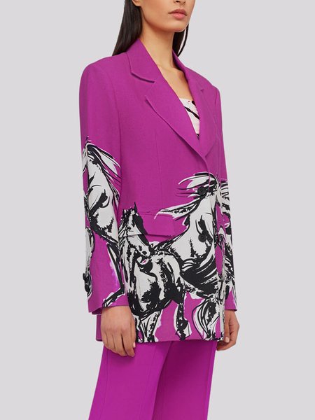 Elegant Loose Shawl Collar Work Blazer, Purple, Blazers