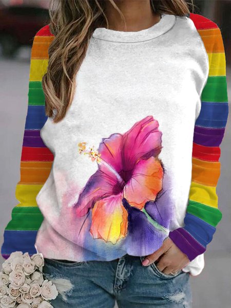 Casual Floral rainbow Striped Crew Neck Sweatshirts, White, Sweatshirts & Hoodies
Casual Floral rainbow Striped Crew Neck Sweatshirts, White, Sweatshirts & Hoodies