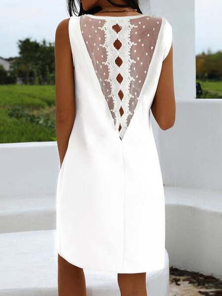 Elegant Solid Lace V Neck Sleeveless Shift Above Knee Casual Dresses, White, Dresses
Elegant Solid Lace V Neck Sleeveless Shift Above Knee Casual Dresses, White, Dresses