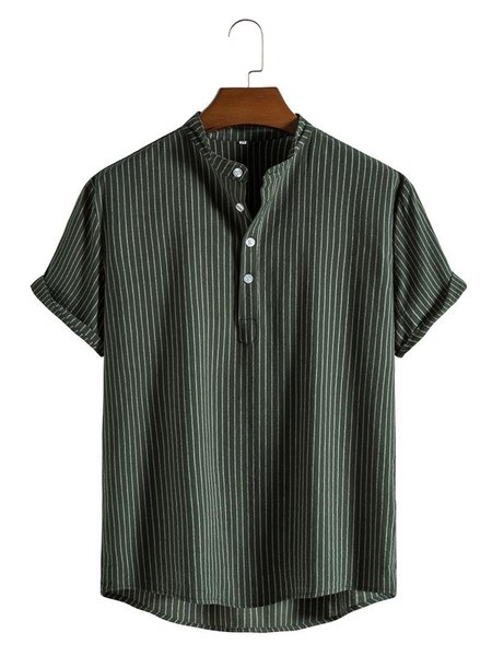 Men's Cotton Linen Stand Collar Striped Short Sleeve Shirt, Dark green, Men's Floral shirt
Men's Cotton Linen Stand Collar Striped Short Sleeve Shirt, Dark green, Men's Floral shirt