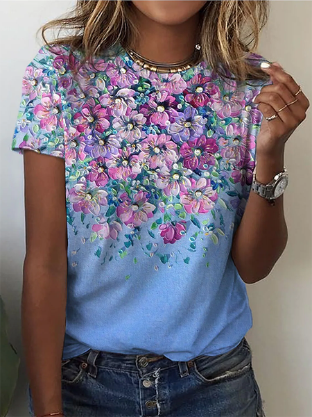 Women's Vacation Loose Floral Crew Neck Casual Short sleeve T-Shirt, Blue, T-shirts
Women's Vacation Loose Floral Crew Neck Casual Short sleeve T-Shirt, Blue, T-shirts