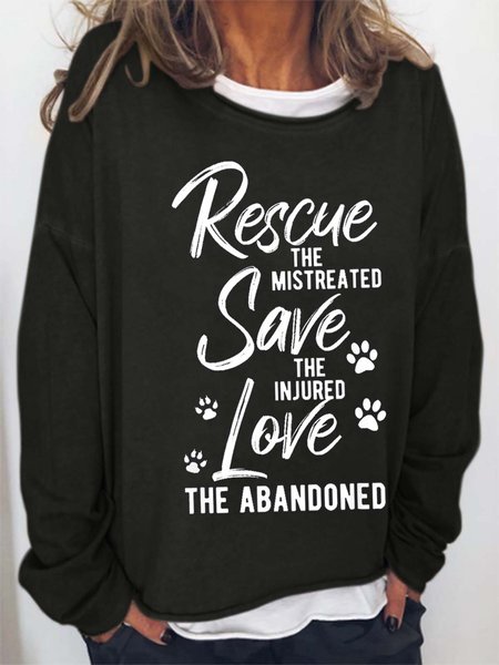 Women Animal Printing Text Letters Crew Neck Loose Sweatshirts, Khaki, Hoodies&Sweatshirts