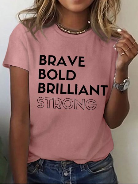 Women Crew Neck Simple T-Shirt, Pink, T-shirts