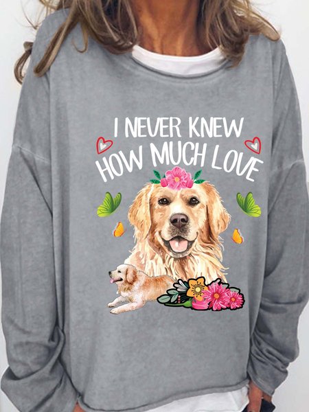 Women Dog Printing Casual Sweatshirts, Gray, Hoodies&Sweatshirts