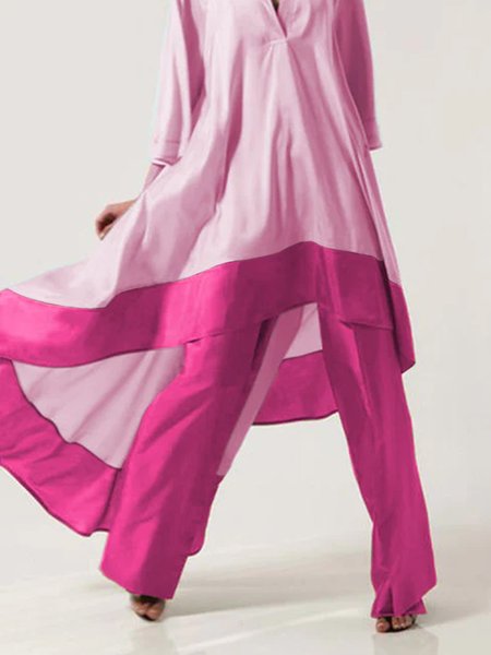 Long Daily Plain Urban Regular Fit Fashion Pants, Rose red, Wide Leg Pants