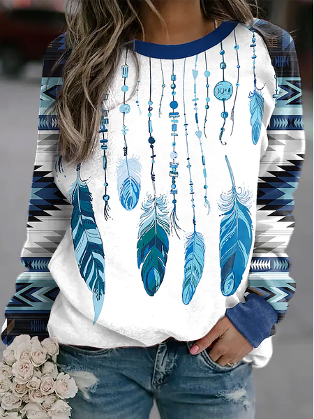 Crew Neck Casual Feather Pattern Sweatshirt, Multicolor, Sweatshirts & Hoodies
Crew Neck Casual Feather Pattern Sweatshirt, Multicolor, Sweatshirts & Hoodies