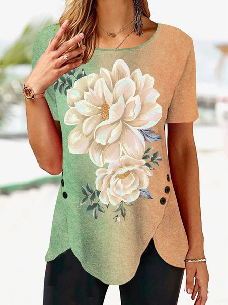 Gradient flower irregular hem button loose top T-shirt plus size, Multicolor, T-Shirts
Gradient flower irregular hem button loose top T-shirt plus size, Multicolor, T-Shirts