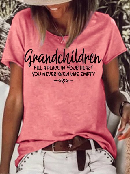 Womens Grandparent Life Grandkid Casual Cotton-Blend T-Shirt, Red, T-shirts