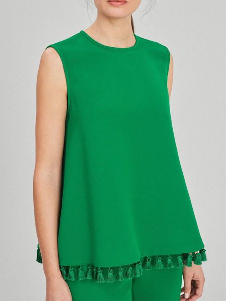 Crew Neck Simple Sleeveless Top, Green, Tanks and Camis